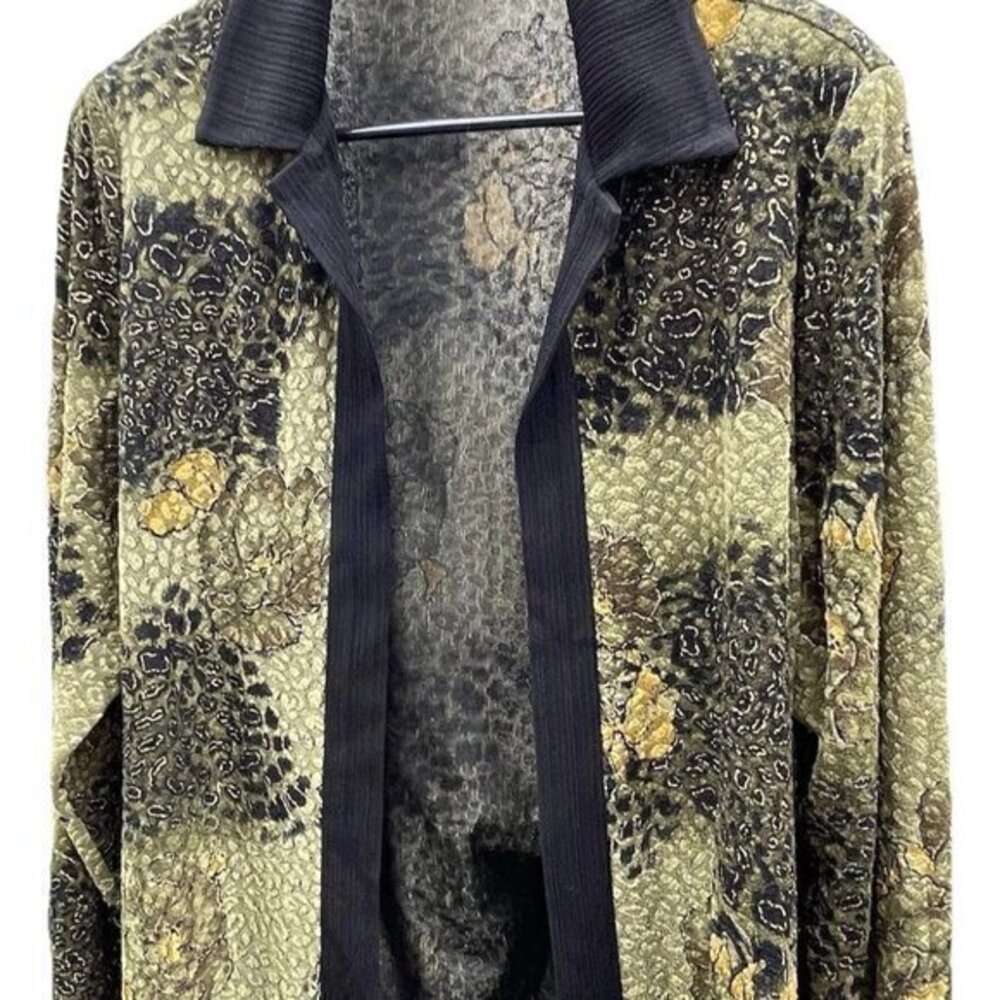 Vintage TanJay Green Botanical Open Front Knit Blazer Plus women’s Size L